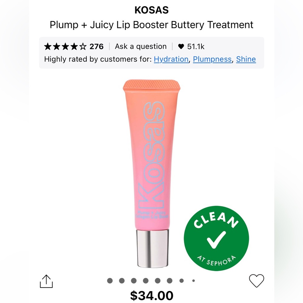 Kosas Plump+ Juicy Lip Booster Buttery Treatment